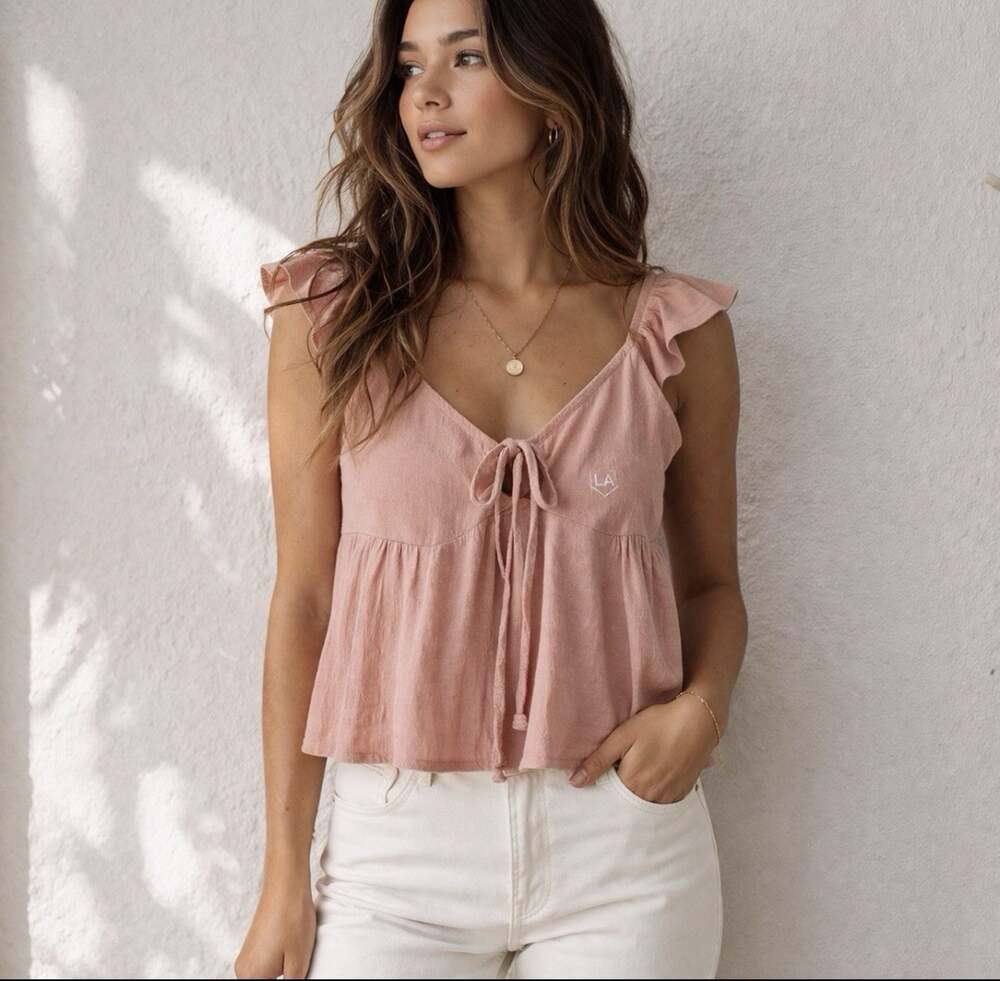 Pac Sun LA Heart Sz XS Tie Cami Flutter Smocked Babydoll Ruffle Strp Crop NEW